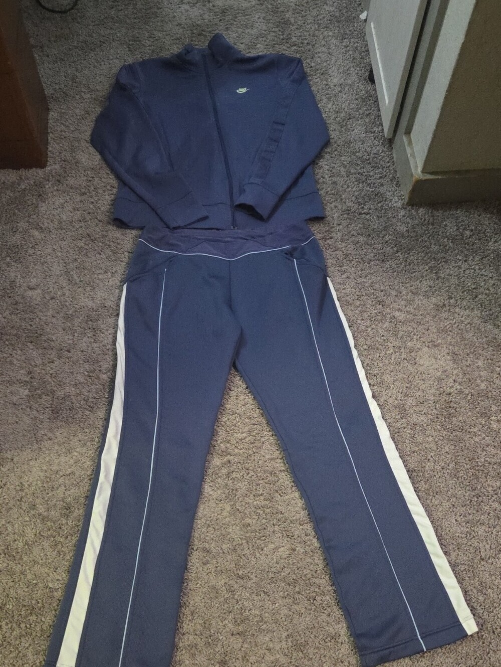 Nike Navy Blue Track Jacket and Pants with White Stripes